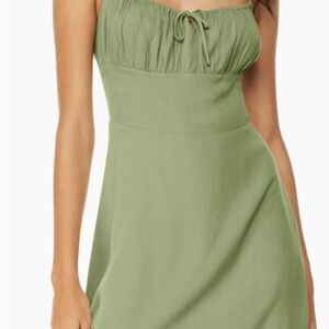 Aritzia Green Ruched Mini Sundress Spaghetti Strap